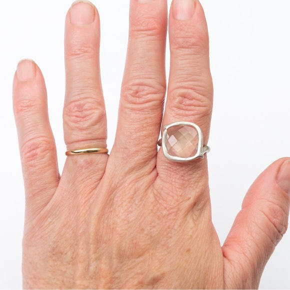 Vintage clear faceted stone silver ring & large stone unique eye catching 7.25 - Picture 13 of 16